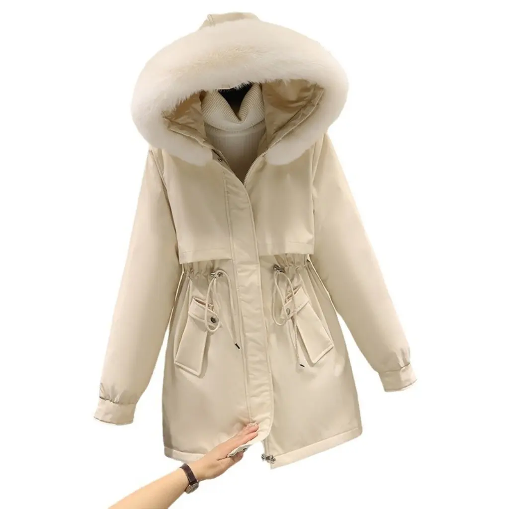 

Winter Pike Women's Cotton-padded Coat Warm Loose Casual Mid-length Korean Style with Big Wool Collar