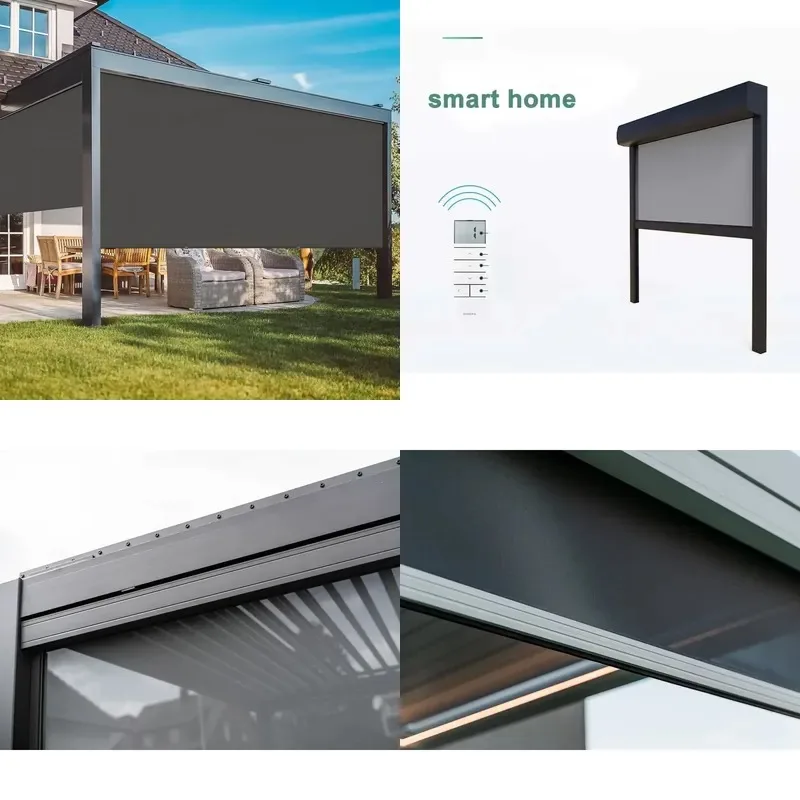 Electric Modern Outdoor Bioclimatic Pergola with  Shutters Windproof Waterproof Fabric Customizable Size