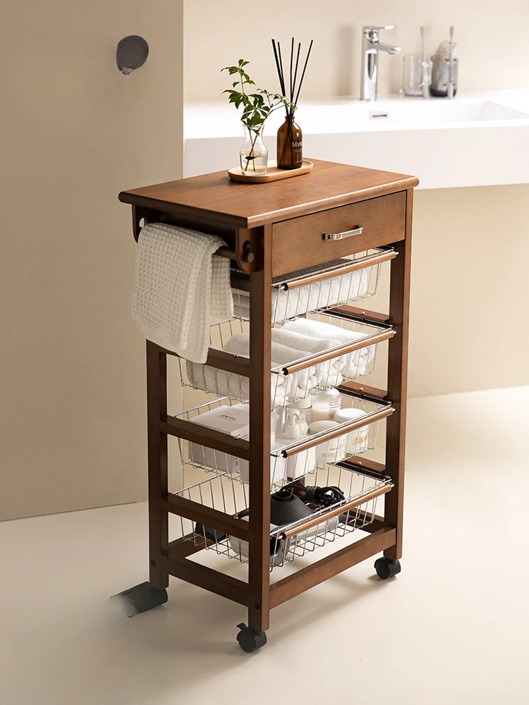 

Shelf Beech trolley Five-layer finishing basket Movable storage rack