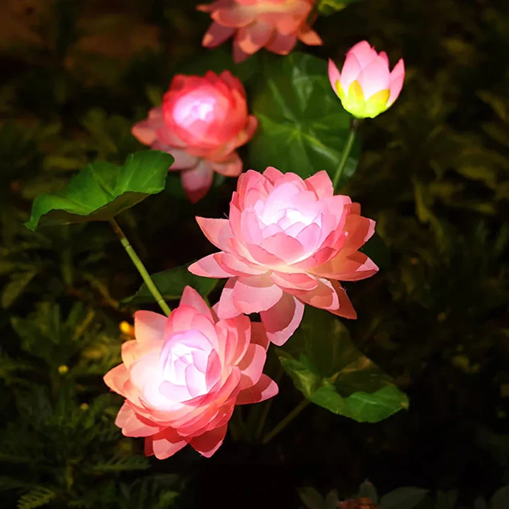 Solar Powered Lotus Lawn Light Waterproof Landscape Lamp for Outdoor Lawn Pathway Gardens Patio Party Yard Decor