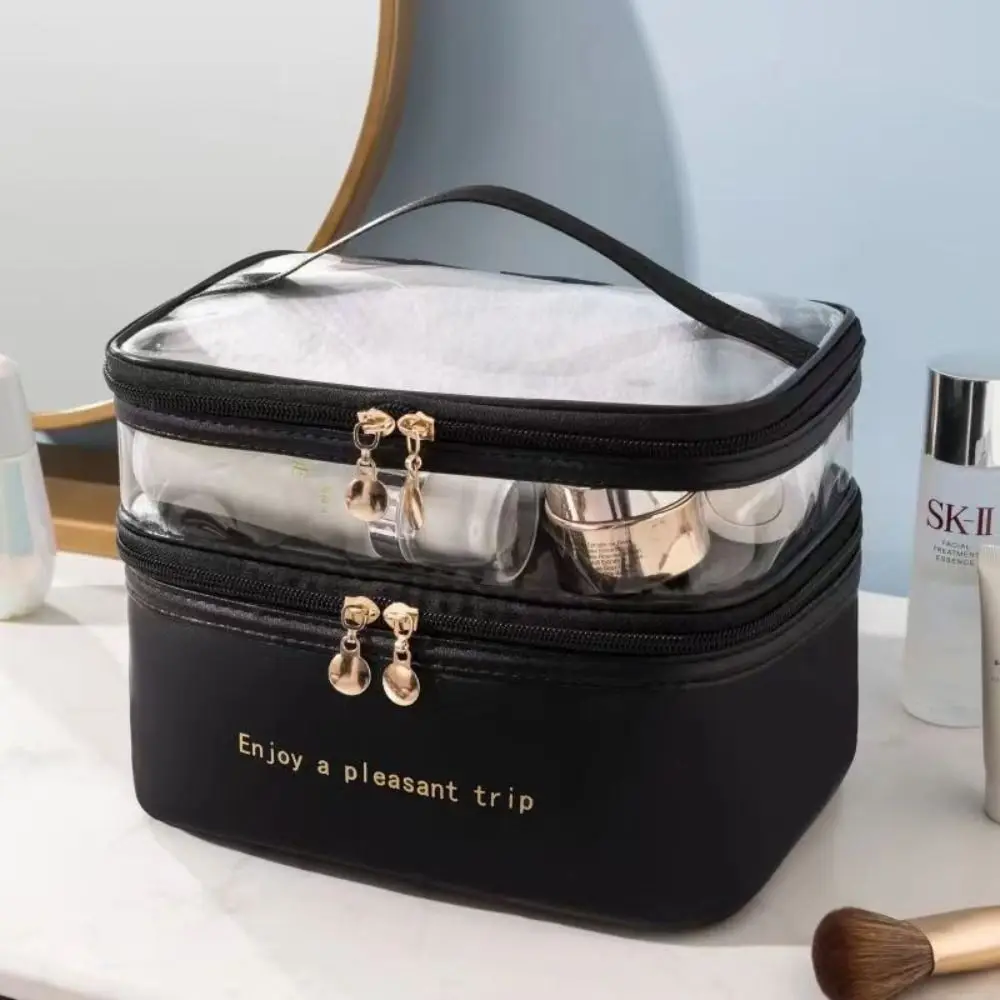 Portable Makeup Bag Multi-Functional Space Saving Cosmetics Storage Box Handle Large-Capacity Zippered Toiletry Storage Bag