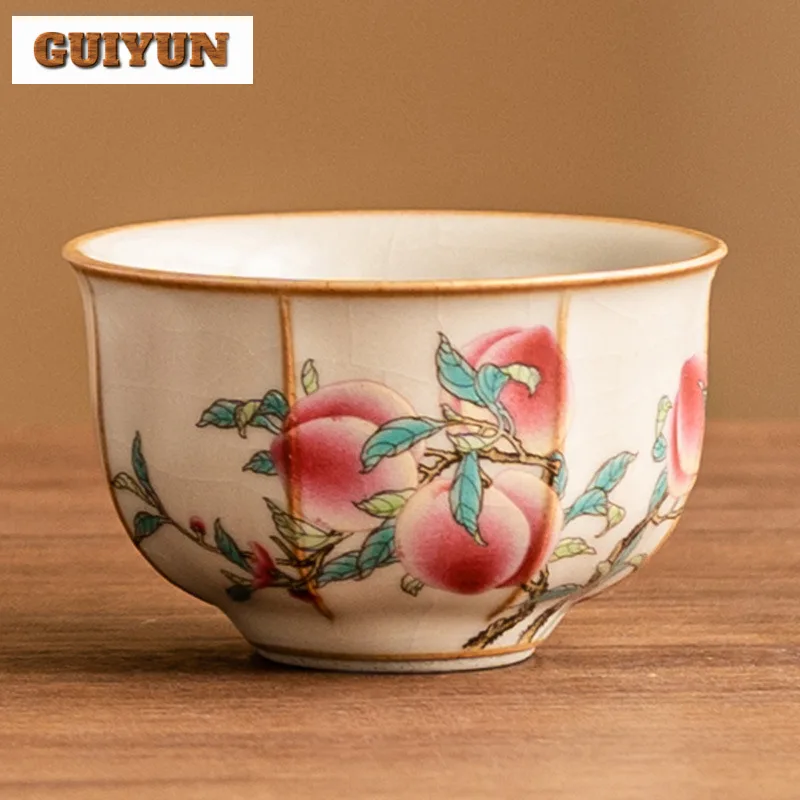 2pc/lot Retro Ru Kiln Pink Color Ceramic Teacup Longevity Peach Teacup Tasting Tea Bowl Small Meditation Cup Kung Fu Teaset 50ml