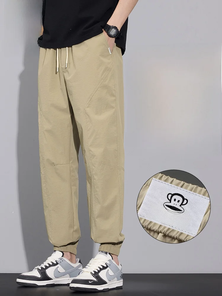 

PaulFrank Summer Ice Silk Loose Casual Pants Men's Vintage Loose Fit Nine-Tenths Bunching Workwear Trousers Youth Active Sle