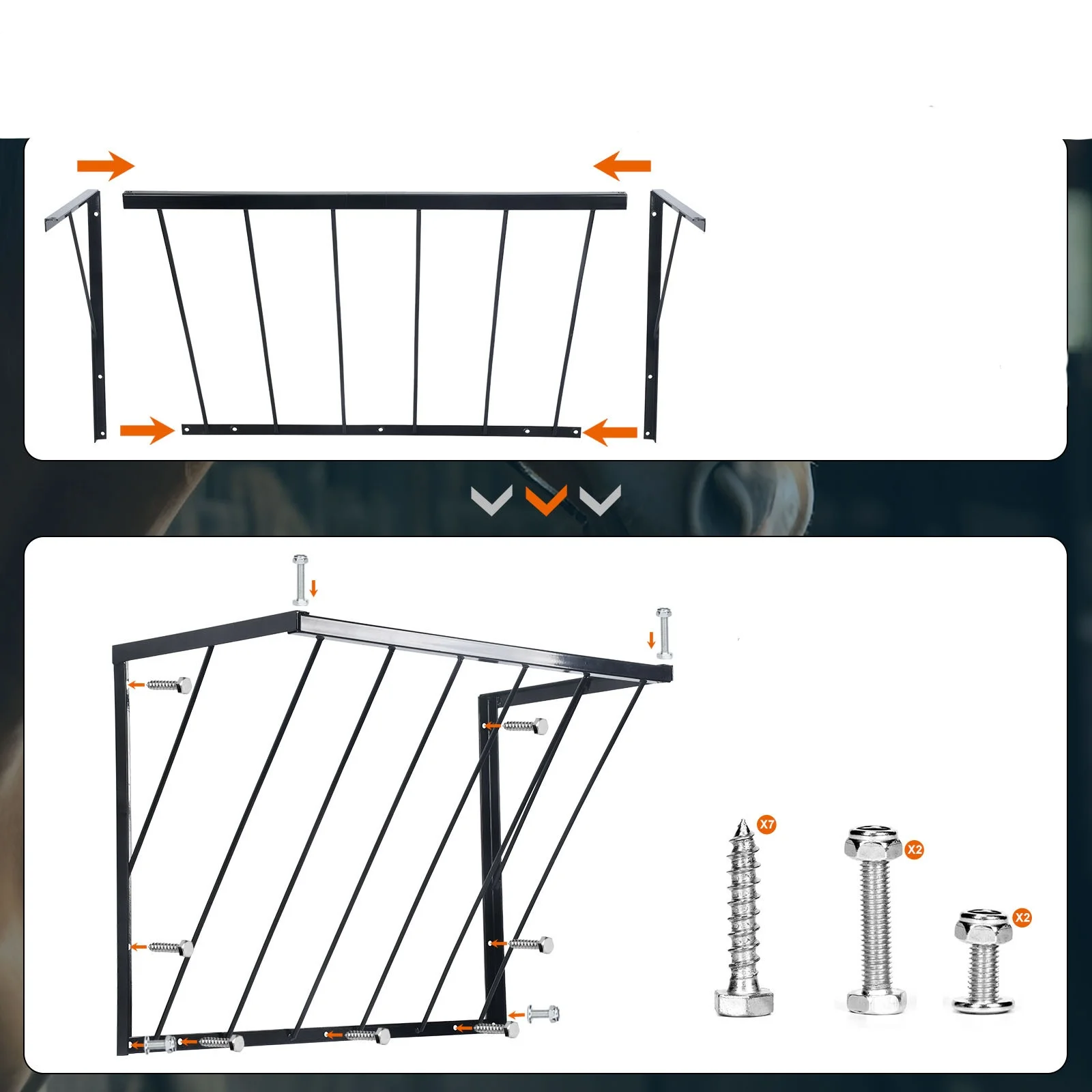 وحدة تغذية قش الحصان المثبتة على الحائط سعة 24 جالونًا لرف الفروسية ذو سعة كبيرة #5