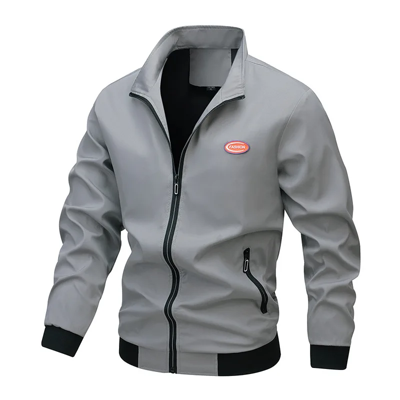 Autumn Men Coat New Letter Peinted Solid Color Male Outerwear Windproof Stand Collar Long Sleeve Business Casual Man Jacket