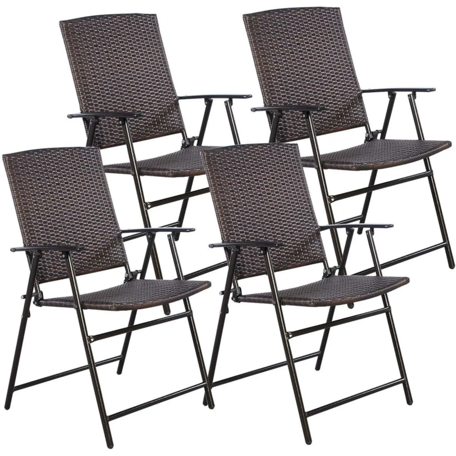 

US P 4 PCS Folding Patio Outdoor Pool Lawn Portable Wicker Armrest & Footrest Durable Rattan Steel Frame Commercial Foldable