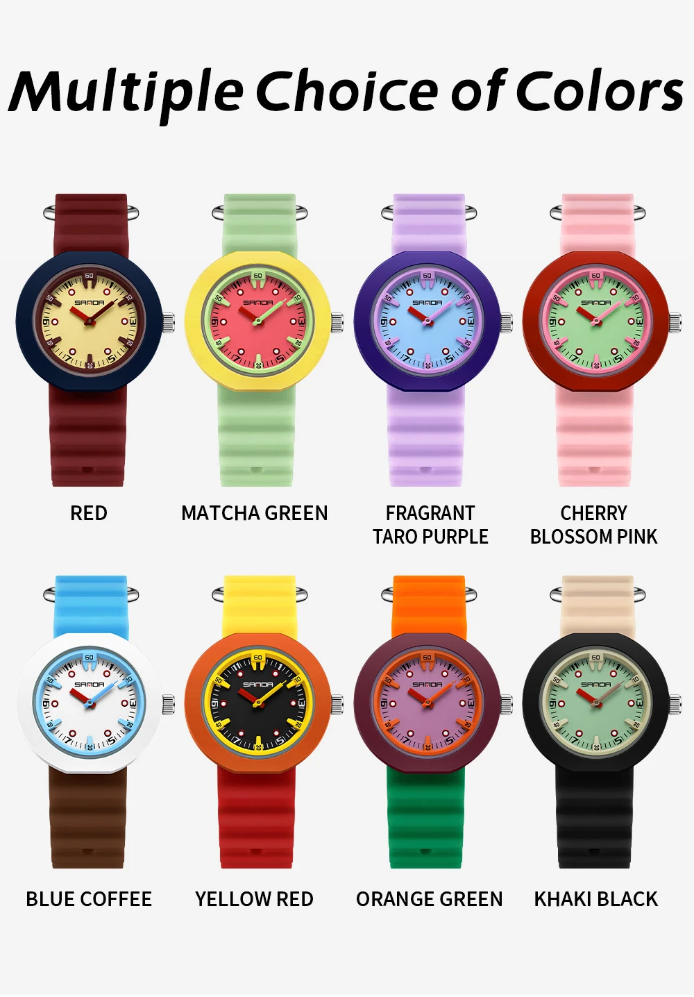 แฟชั่น SANDA แบรนด์ใหม่ 9108 เด็กควอตซ์นาฬิกา Night Light กันน้ําสีตัดกัน Stereoscopic Dial นาฬิกาควอตซ์