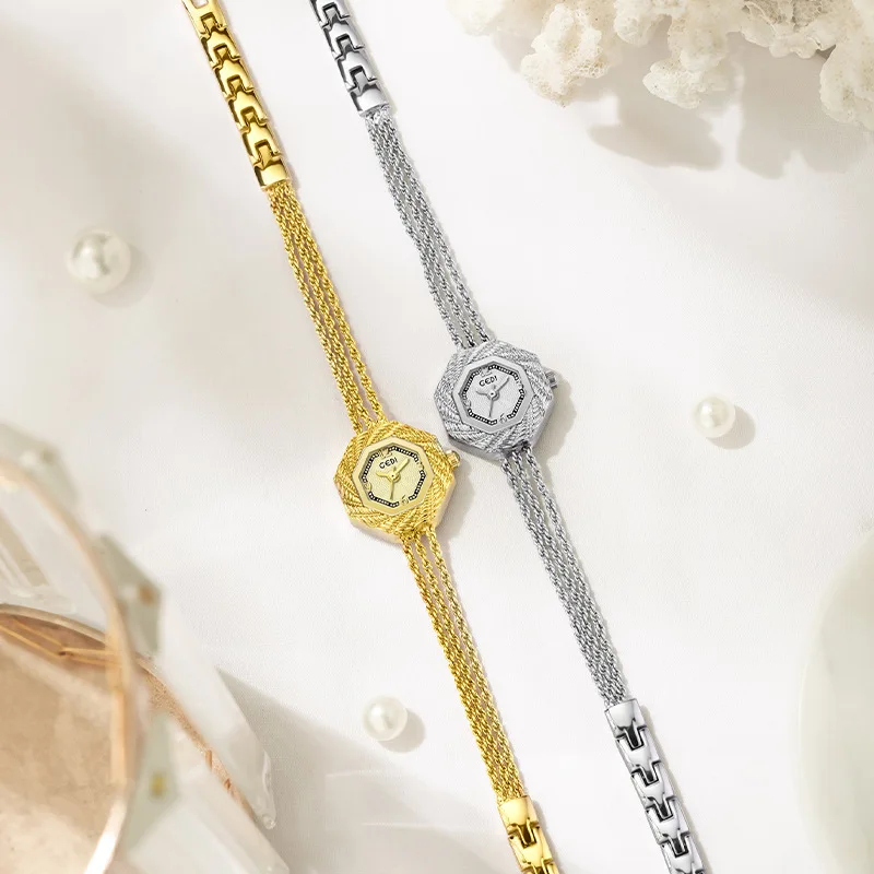 2026 Fashion Brand Tassel Bracelet Watch Exquisite Octagonal Design Quartz Waterproof Watch for Women's New Year Christmas Gift