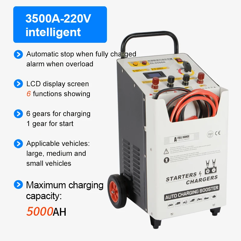 

3500A Intelligent 220V Manufacturer Car Battery Charger Electric Vehicle Car Charger Smart Battery Charger Jump Starter 12V/24V