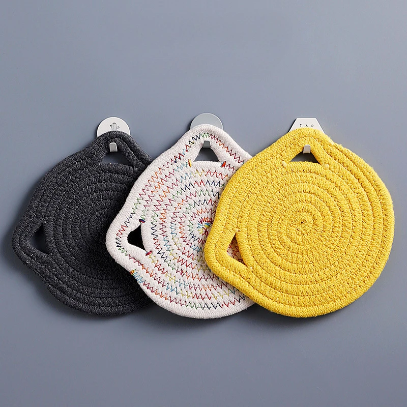 Cat Ears Coasters Hand Knitted Insulation Pads Slip Resistant Reusable Pot Mat Heat-resistant Anti-slip Bowl Mug Mat Tableware