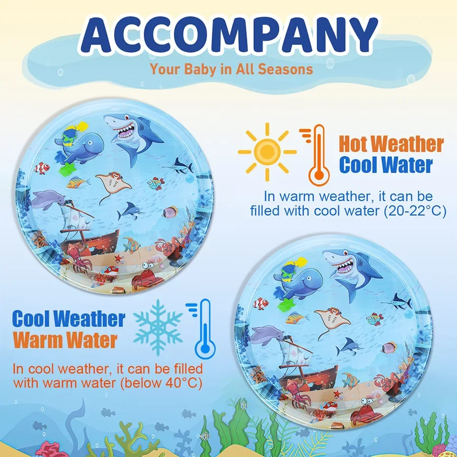 1pc 93cm Large Baby Playing Water Mat Shark Pattern PVC Inflatable Round Play Mat Cushion Toddler Pad Kids Early Educational Toy