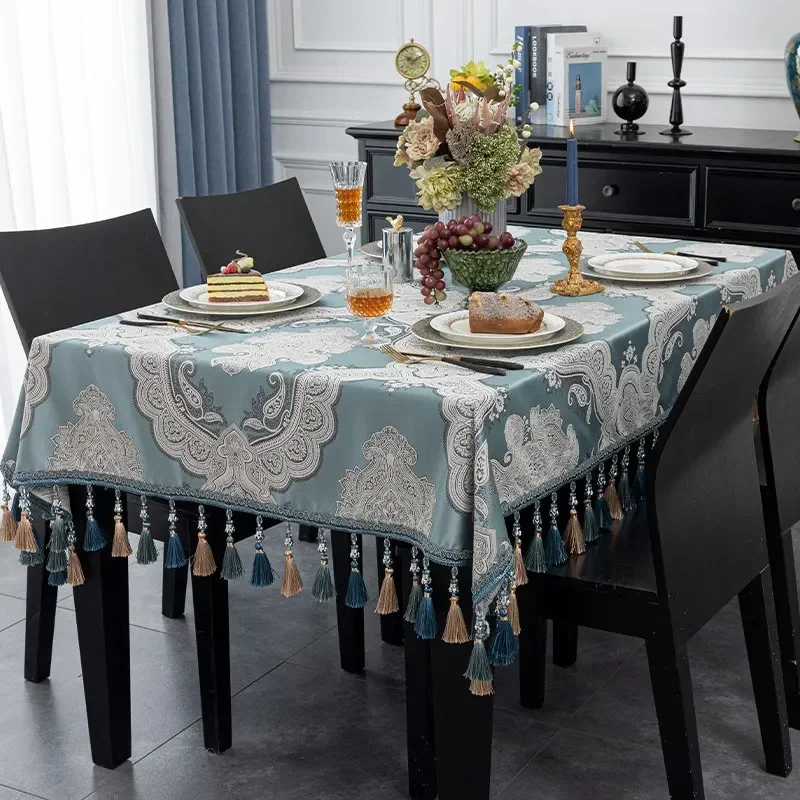 

EIFLOY-Dining Tablecloth Rectangular, Jacquard Table Cover, Square Coffee Table Cloths, for Party Kitchen, European Tassels