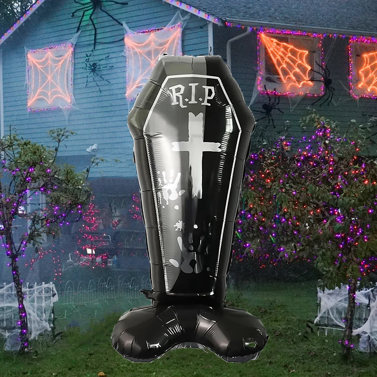 1pc Tombstone Balloon Halloween Coffin Aluminum Foil Balloon Suitable for Halloween Grave Horror Decoration Supplies