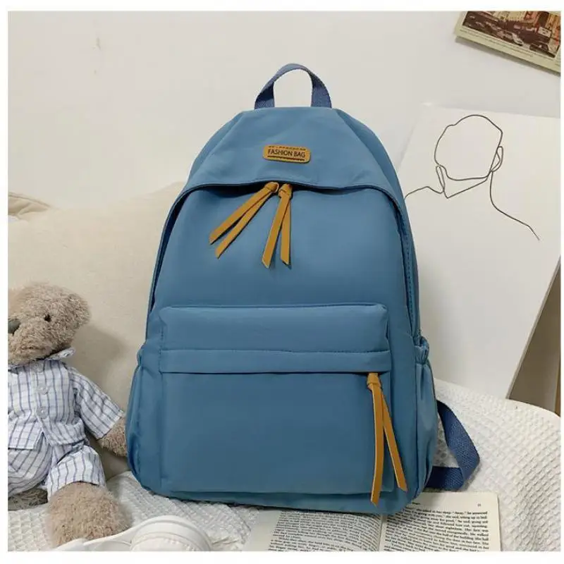 New Backpack Women\'s Solid Color 5 Color Junior High School Senior High School Student Schoolbag Simple Large Capaci School Bags