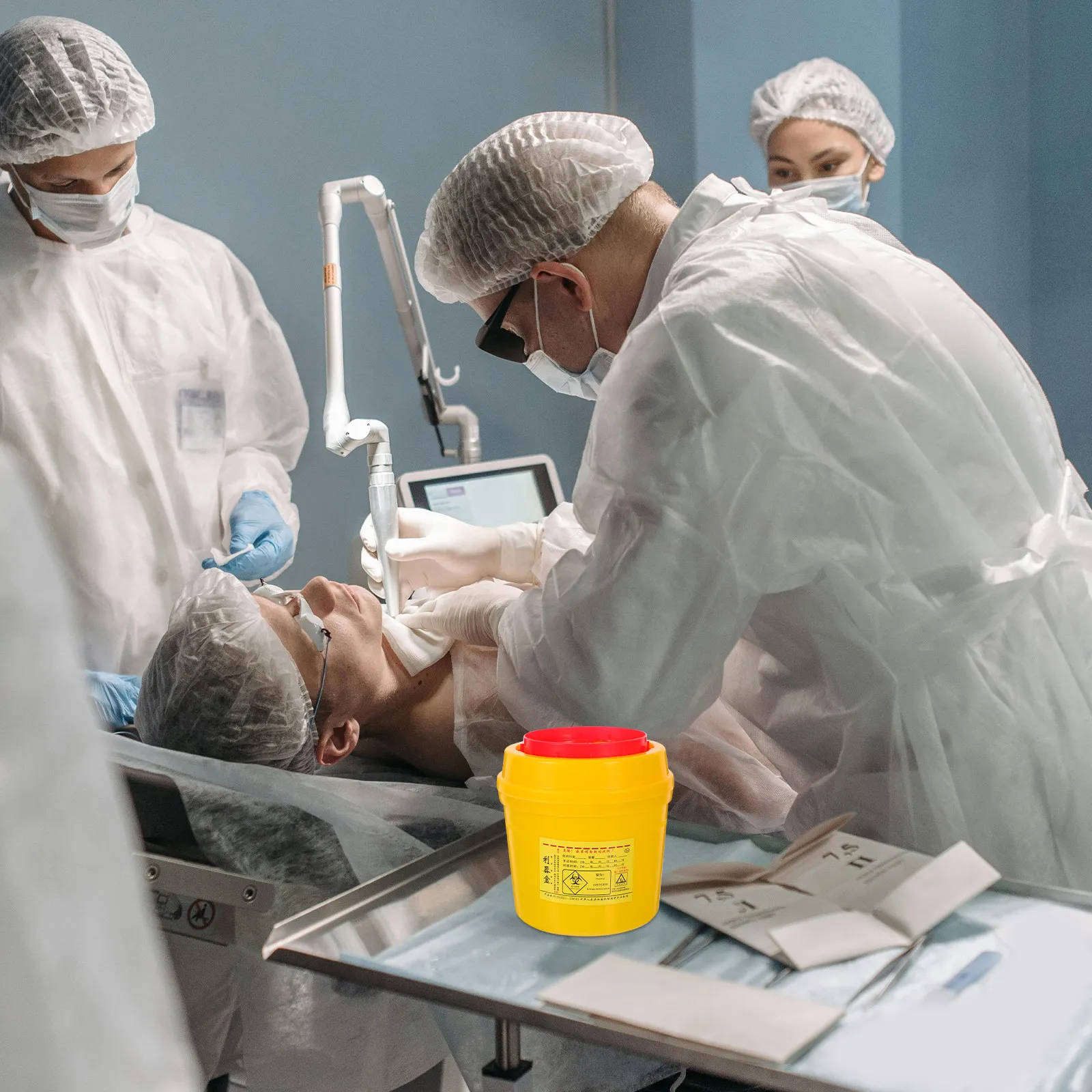 6Pcs Sharps Disposal Box Yellow Plastic Needle Container Compact Hospital Clinic Waste Storage Unit Leakproof High