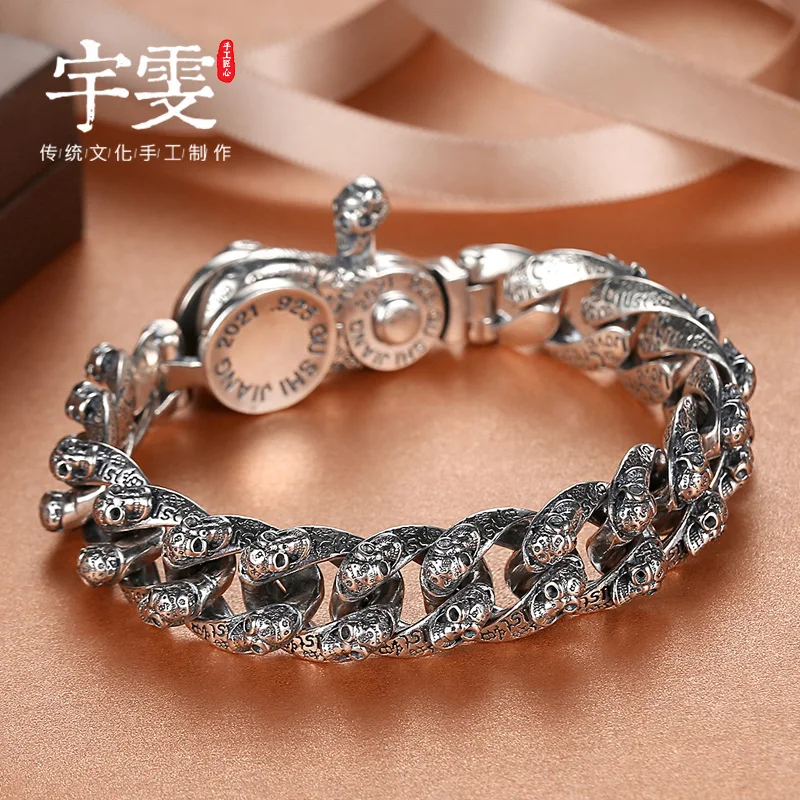 High grade S925 sterling silver antique skeleton bracelet Men and women lovers aggressive silver bracelet Jewelry wholesale