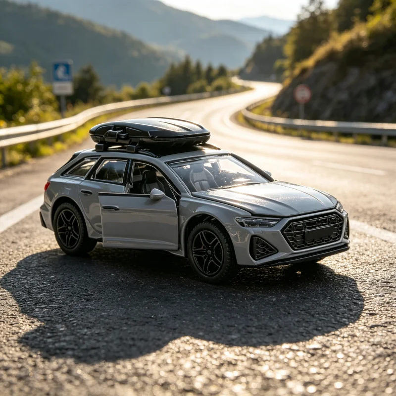 1/36 Scale Alloy Car Model with Rooftop Luggage, Multi-Door Pull-Back Toy Car, Travel-Style Realistic Toy, desktop Collectible