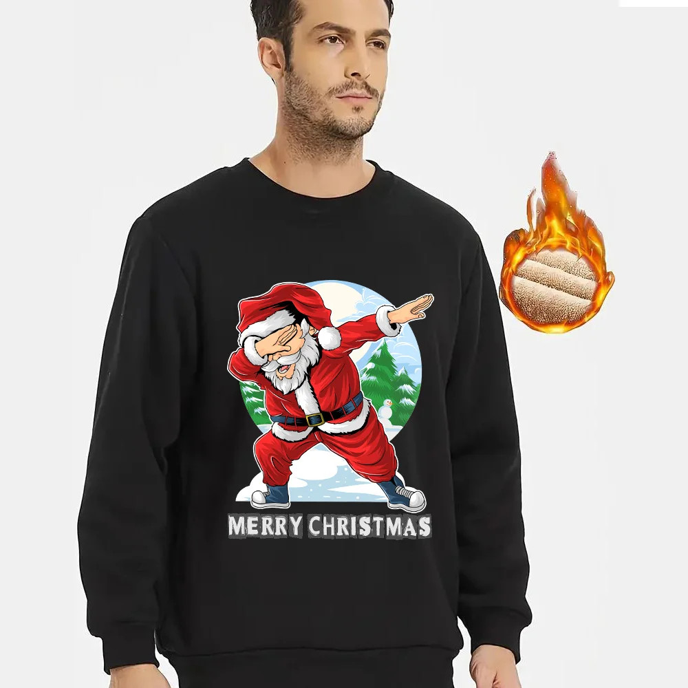 

Autumn/Winter New Men's Shirt Daily Casual Outdoor Long Sleeve Sports Shirt Soft Thick Cartoon Printed Santa Claus Man Clothing