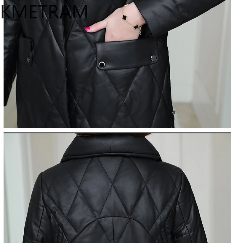 100 % Schaffell-Daunenmäntel für Damen, mittellang, echtes Leder, schwarze Pufferjacke, 2025, Oberbekleidung, Winterkleidung für Damen, Bydхок