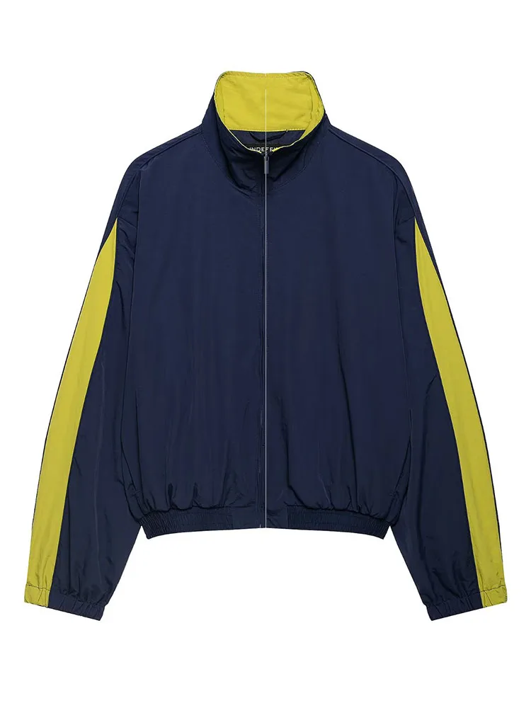 HH Women Retro Track Jacket Spring Fall Color Block Zip Front Stand Collar Relaxed Fit Elastic Cuffs Sporty Outerwear for Travel