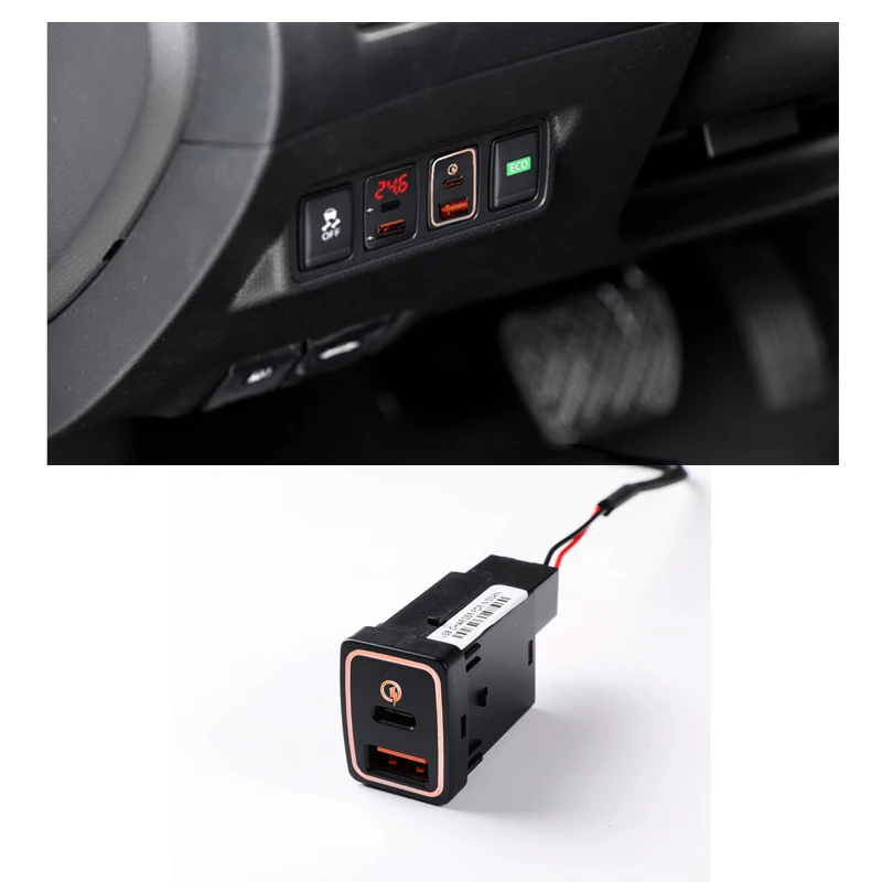 1pc Orange Light Quick Charge Car Charger QC3.0 PD Interface Socket Fast Car Charger Use For Nissan X-TRAIL Sylphy