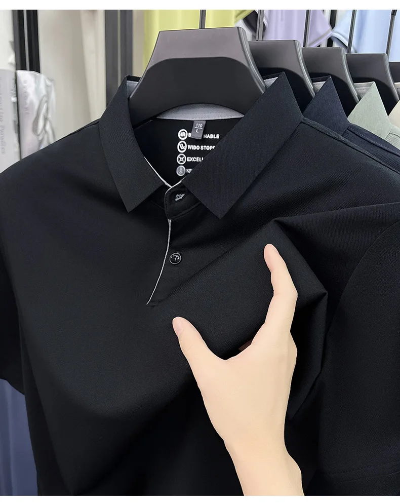New summer men's polo shirt with a collar, breathable and elastic short sleeves