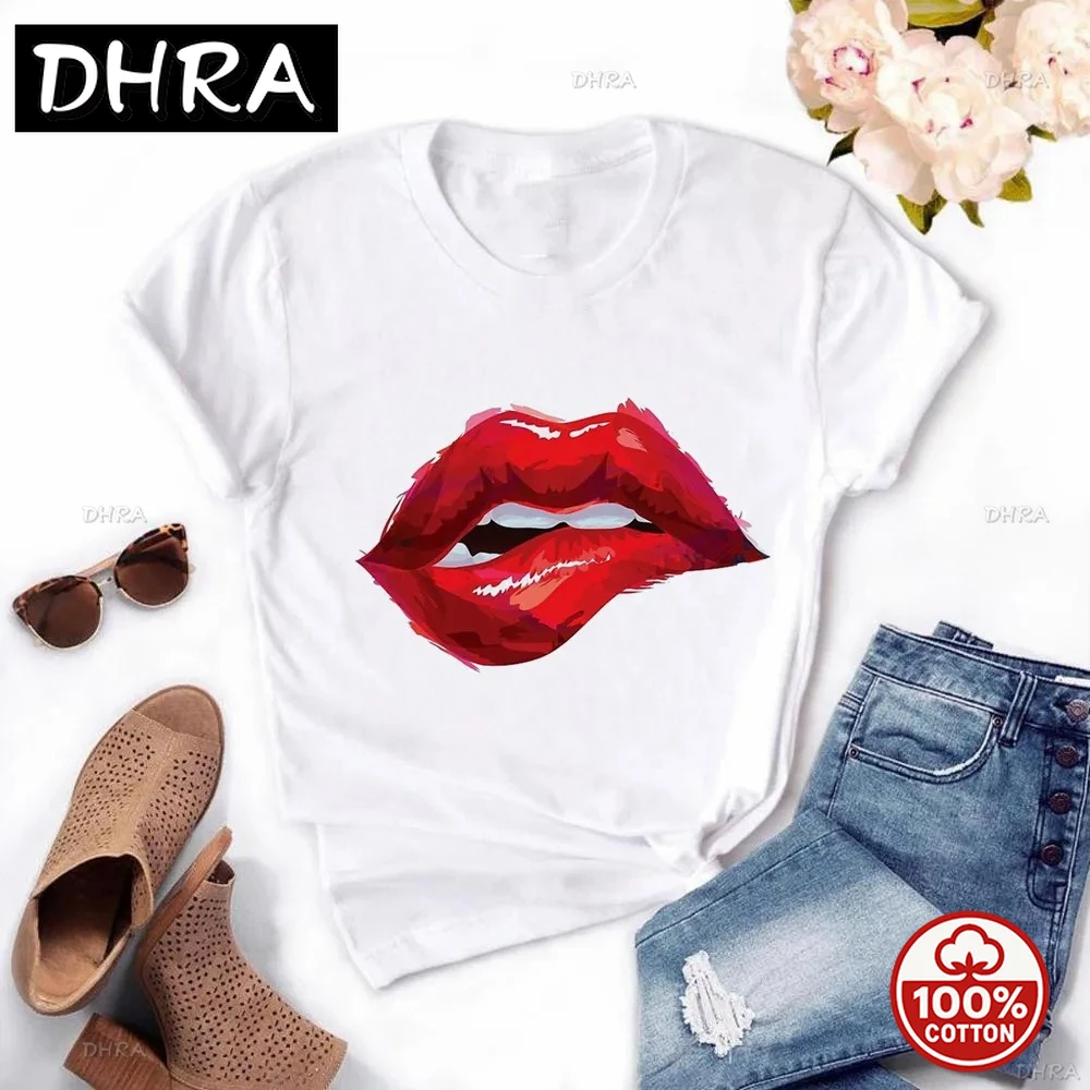 النساء Harajuku بلايز الصيف بلايز الجرافيك تيز النساء الشفاه تي شيرت ملابس فتاة Vintage تي شيرت لينة تمتد تي شيرت تي شيرت #6