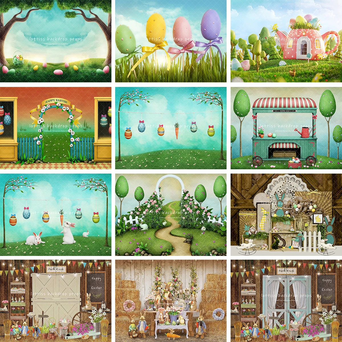 

Easter Eggs Bunny Backdrops Kids Baby Photography Child Adult Festival Photocall Decors Spring Forest Farm Barn Door Backgrounds