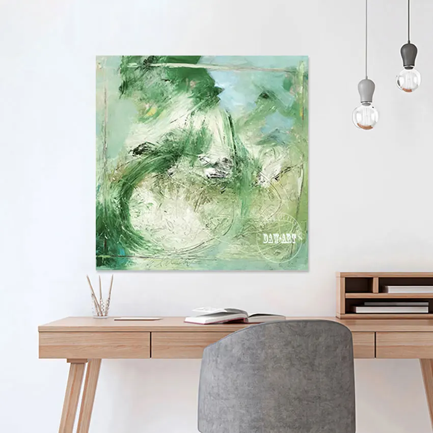 

Modern Unframed Artwork for Office, 100% Handmade Abstract Green Acrylic Oil Painting, Living Room Wall Art Decor, Hot Sale