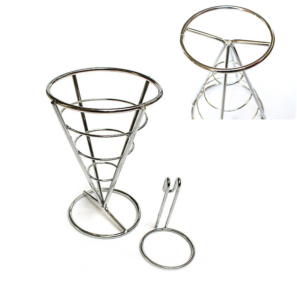 

2Pcs Fries Foods Stand Holder Stainless Steel Cone Basket Metal Basket Sauce Dip for Snacks Fries Foods Stand Holder