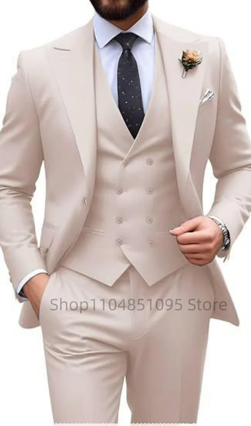 

Men's Solid Color Slim Fit Formal Business Suit Wedding 3-Piece Set with Peak Lapel Blazer Vest And Trousers for Party Prom