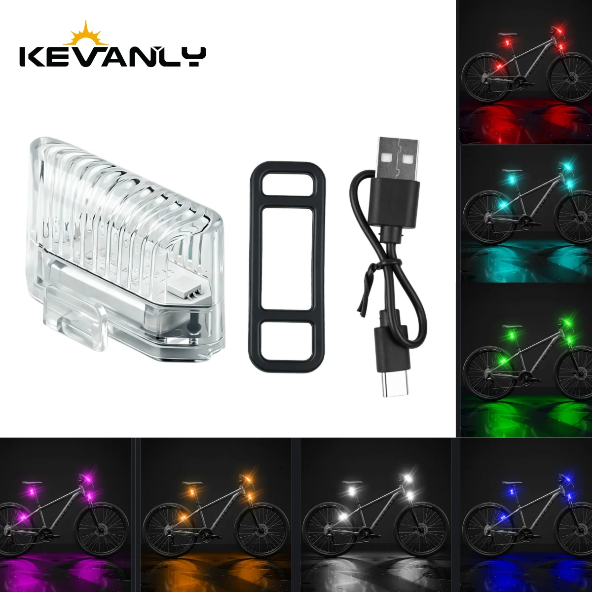 USB Rechargeable RGB Motorcycle Safety Warning Lamp Flash High Visibility Taillight For MTB Road Bike E-Bikes Cycling Accessori