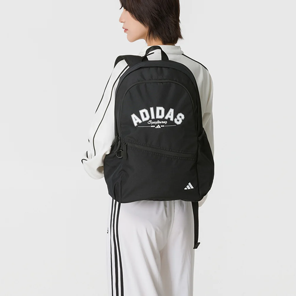 ADIDAS 25L Logo Simple Casual Commuter Fabric Backpack, Regular Fit, Unisex Couple Style, Black KY9943
