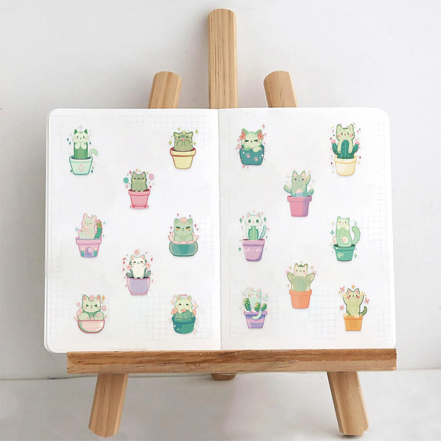 50pcs Cat Cactus Transparent Stickers Decoration Graffiti Decals Scrapbook Skateboard Laptop Waterproof Sticker