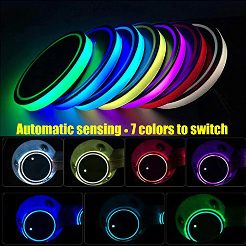 

LED Coaster Light, 2 LED Car Coasters, Coasters with 7 Color Illumination, USB Rechargeable Coasters, Car Illuminated Coasters