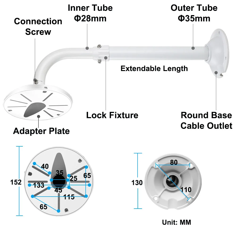 Imagem -02 - L-tipo 3060cm 60120cm Universal Dome Câmera Suporte Monitoramento Telescópico Suporte Hemisférico Haste de Extensão Montada na Parede