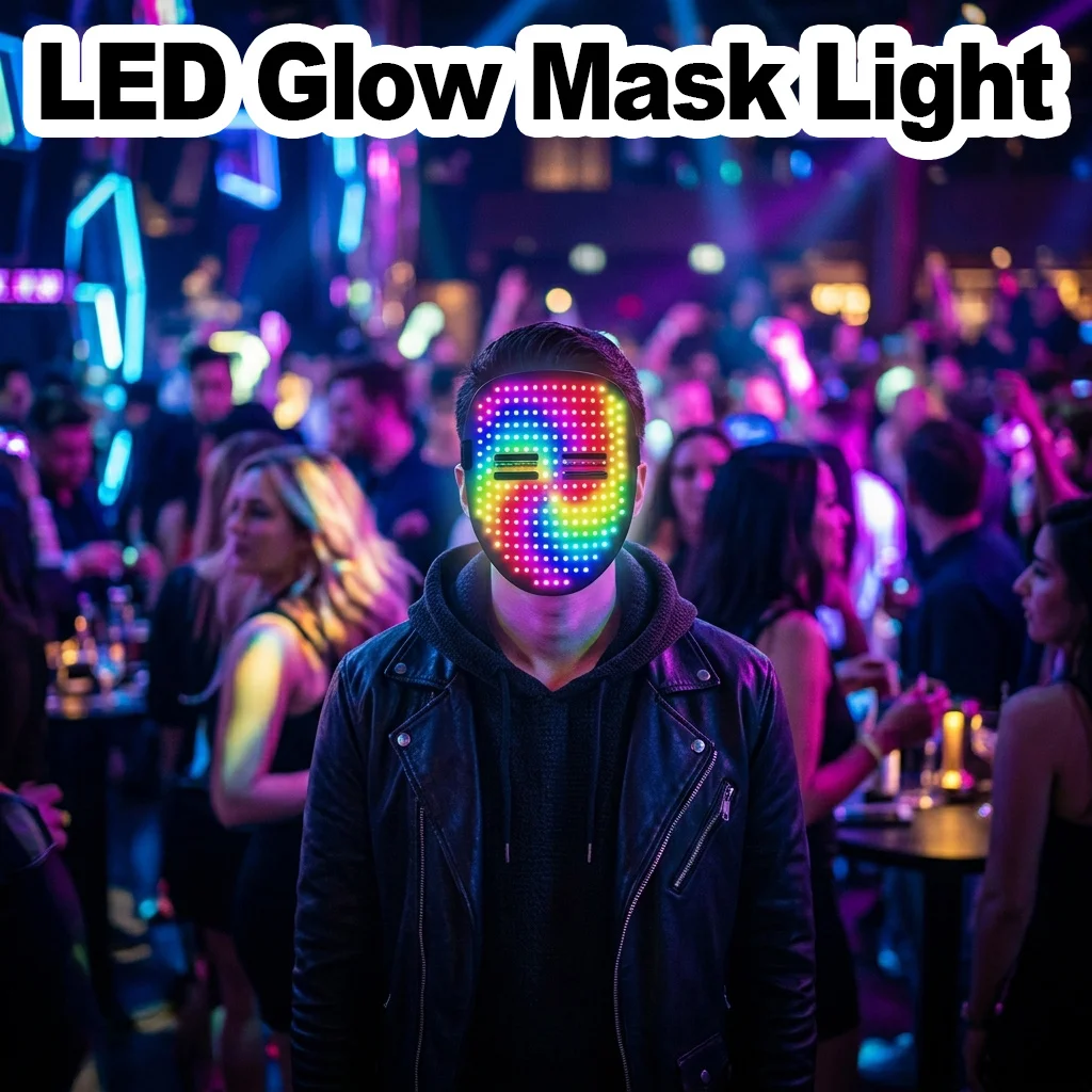 LED Face Mask Type-C Rechargeable Motion Activated Face Bright Light Up Cyberpunk Aesthetic Halloween Cosplay Neon Glowing USB