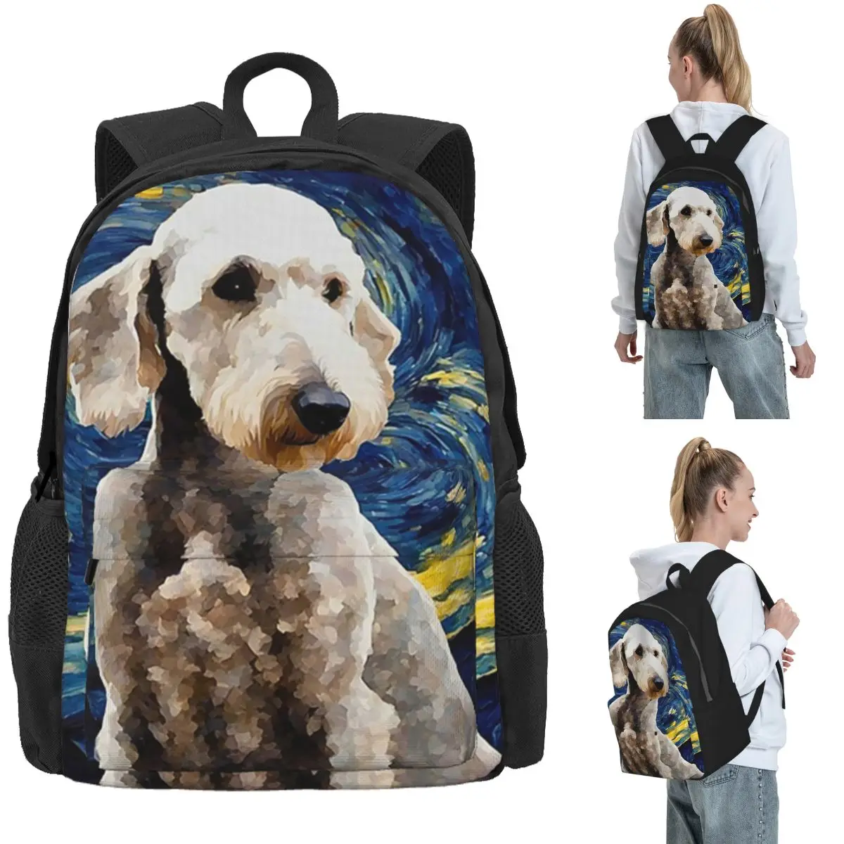 Mochila Bedlington Terrier Night, mochila de gran capacidad para niños, mochila escolar, bolsos de hombro para hombres y mujeres