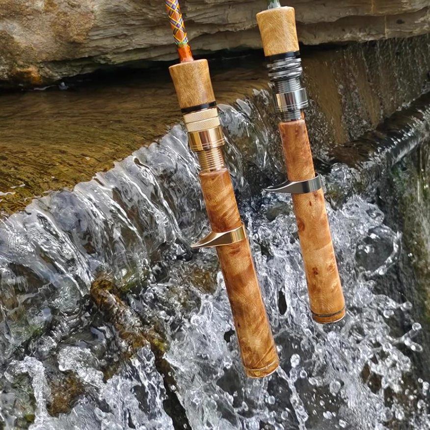 Bestseller: Golden Camphor solid wood handle handle, Micro Object Road, Ama Mouth Pole, Stream ejection Pole, Portable 3-section