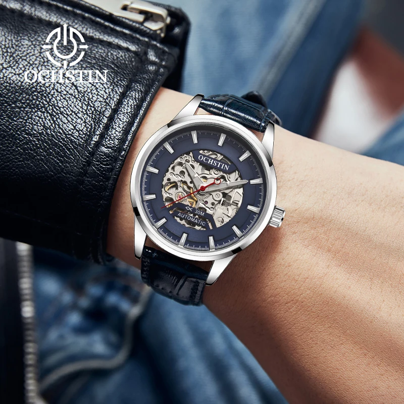 OCHSTIN New Sale Hollow Mechanical Leather Strap Men Watch Luxury Luminous Hand Watches Master Series Business Clock For Man