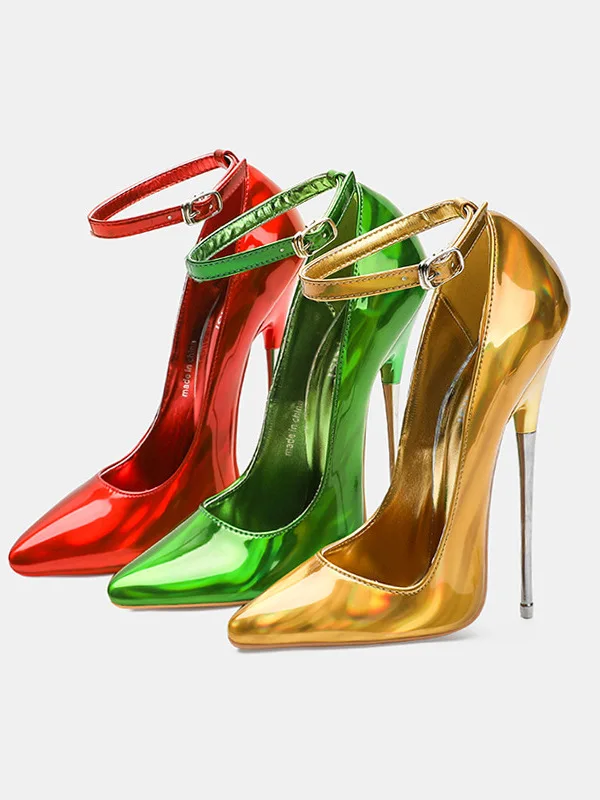 

New Fashionable Ultra fine Heel Steel Single Shoes CD Cross dressing Pointed Sexy 16cm Metal Super High Heels Large