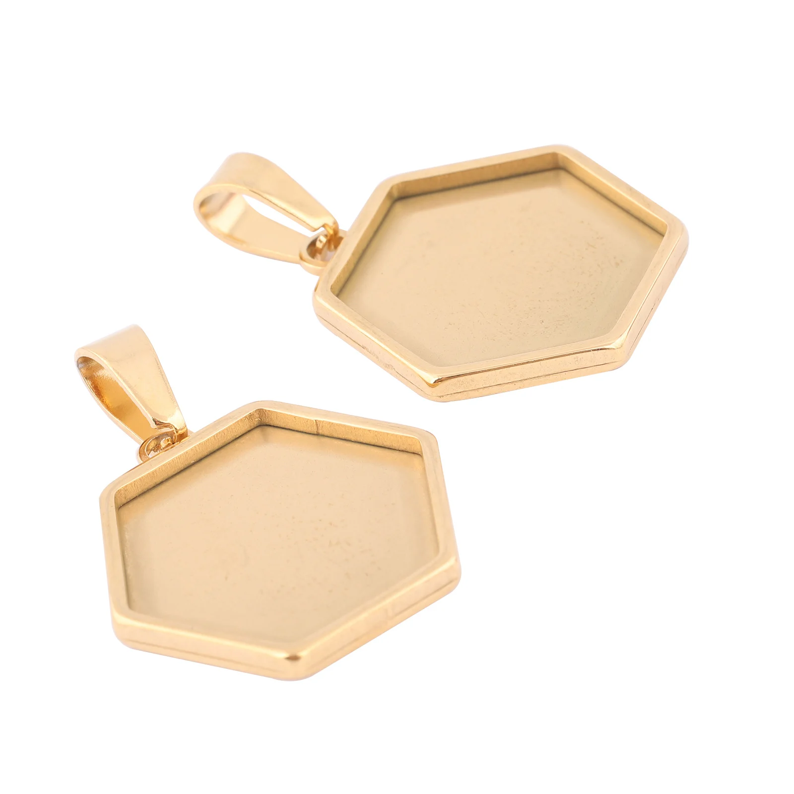 

5pcs Stainless Steel Gold Plated 20mm Hexagon Cabochon Base Setting Blanks Diy Bezel Pendant Trays For Necklace Jewelry Making