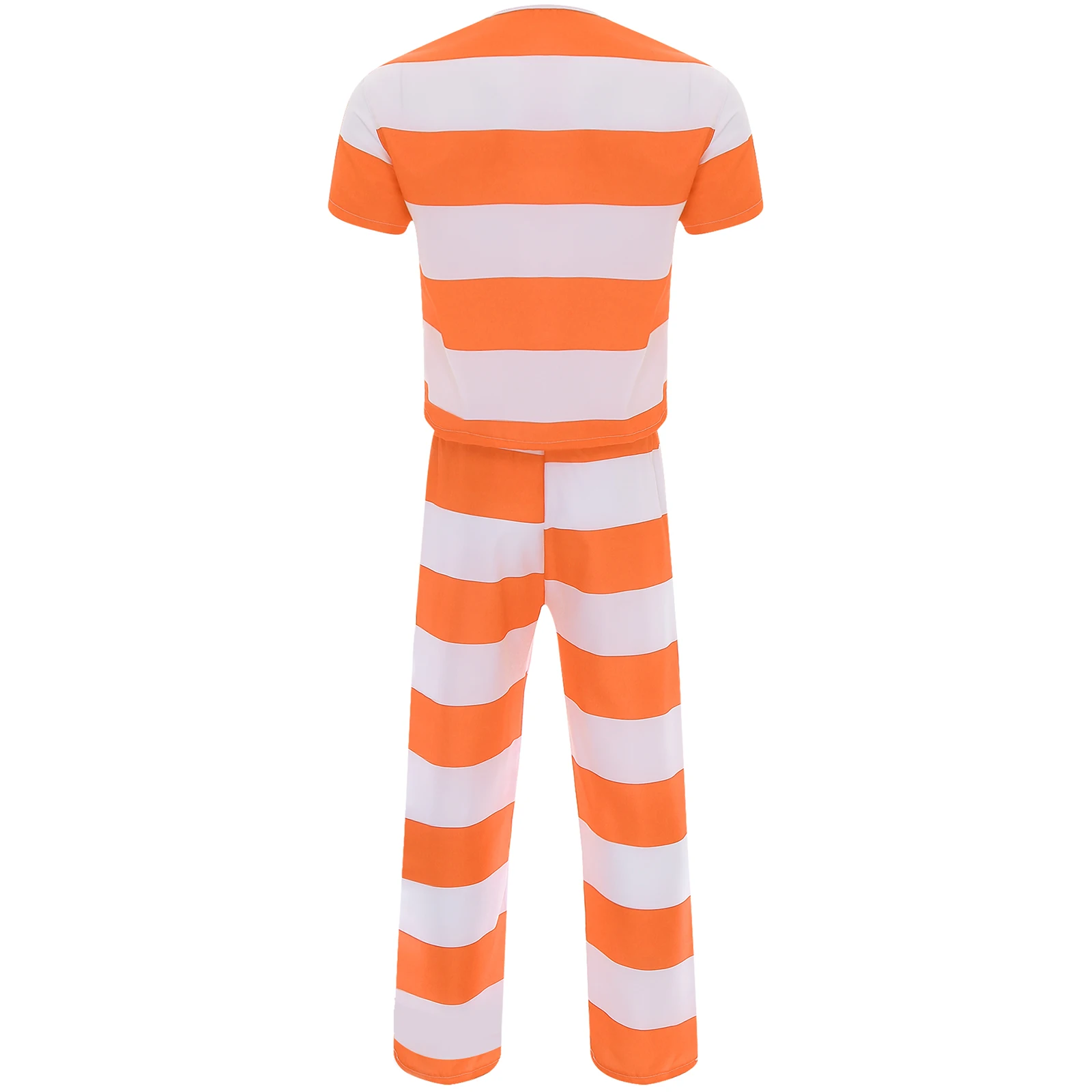 Mens Jailbird Convict Jailbird Uniform Halloween Guilty Prisoner Jail Cosplay Costumes Shirt Top And Elastic Waistband Pants