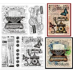 1Sheet Retro Typewriter Background Clear Stamps for Cards Making Vintage Telephone Background Silicone Clear Stamp Seals