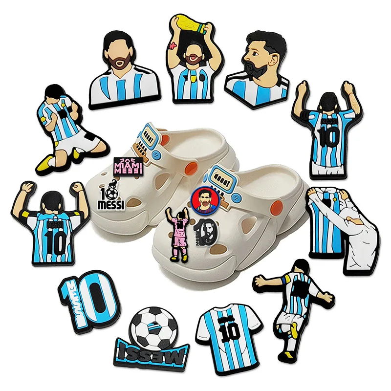 1-16 peças de sapato de desenho animado da série Football Star Mesi, acessórios decorativos encantadores, presentes favoritos das crianças