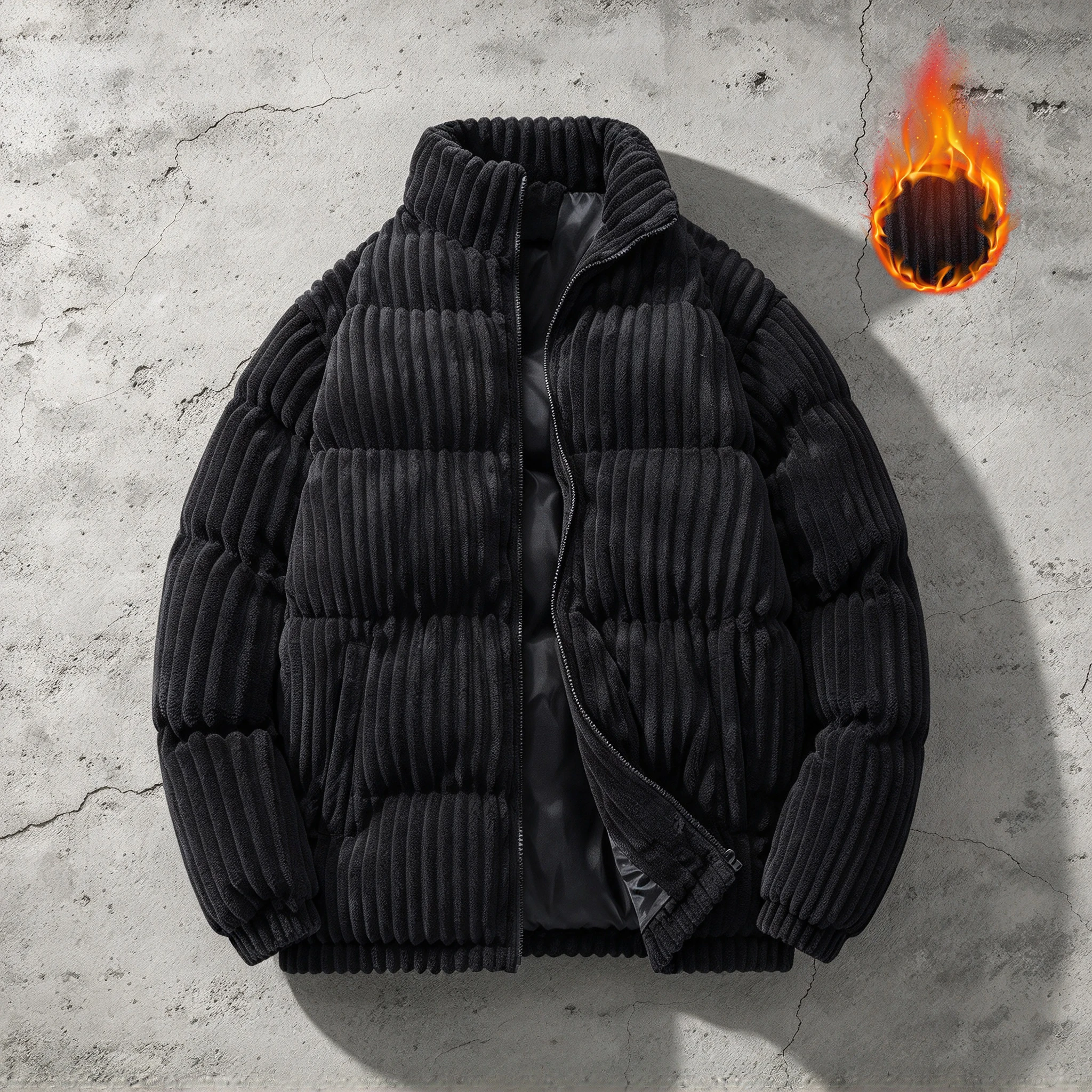 Men Stand Collar Puffer Jacket Light Blue Solid Thick Warm Quilted Padded Coat Full Zip Windproof Casual WinterOuterwearLooseFit