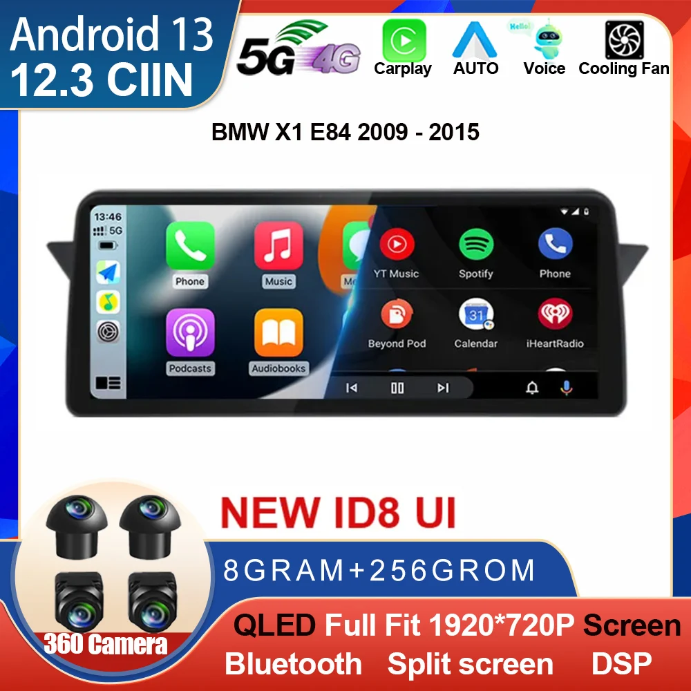 

12.3" Android 13 ID8 360 Camera Video Player For BMW X1 E84 2009 - 2015 Car Radio Stereo Audio GPS Navigation Multimedia BT WIFI