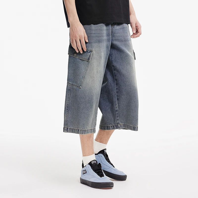 Semir 빈티지 워시 카고 데님 바지 남성 악세사리 2025 여름 새로운 느슨한 스트레이트 레그 바지