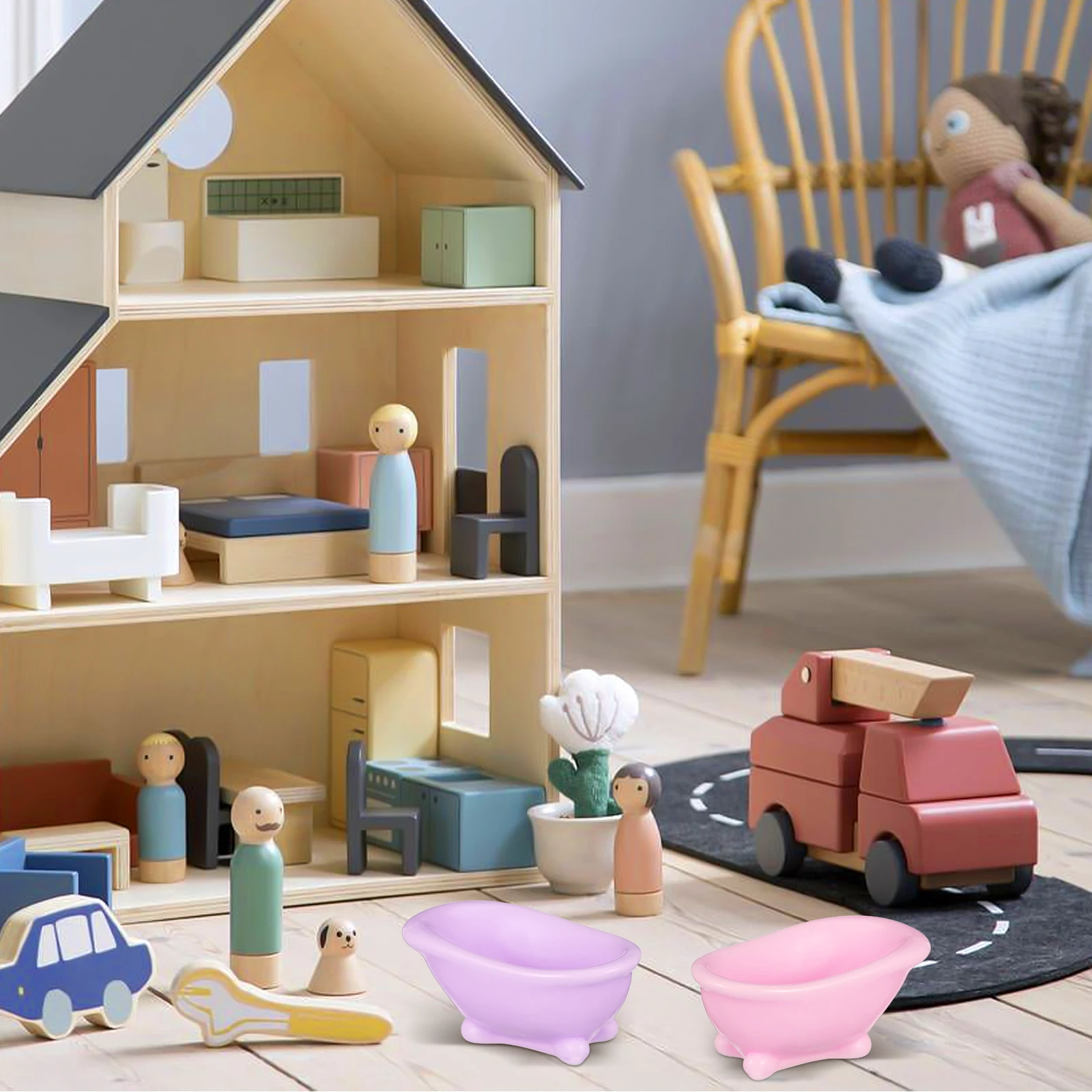 

8pcs Miniature Washing Bathtub Resin Figurine Dollhouse Scenery Bathroom Decoration Yard Garden Landscape nament Simulation