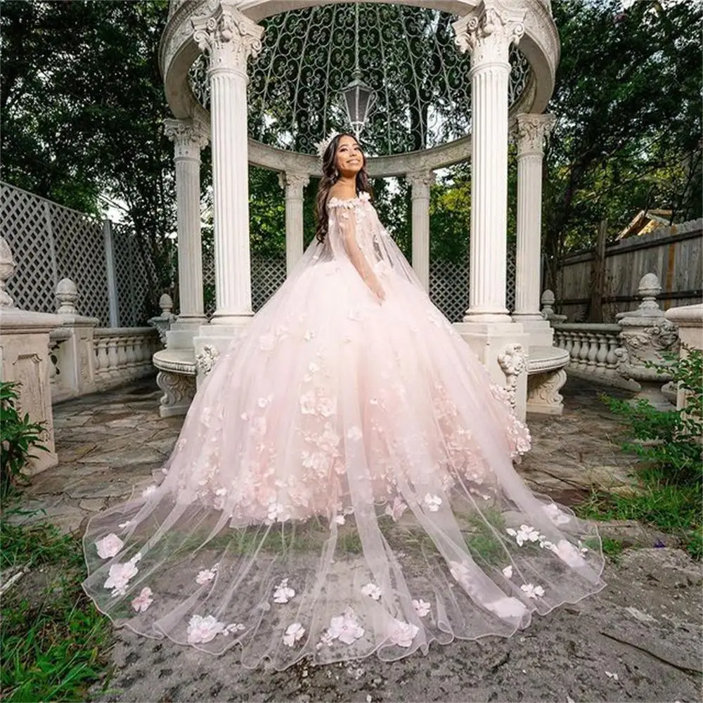 

Pink Quinceanera Dresses Flowers Ruffles Sweetheart Lace-up Back Sweet 15 Girls Princess Dress vestidos de quinceañera 2021